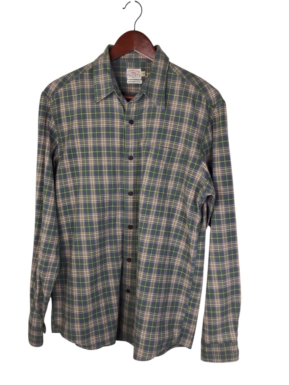 Faherty Organic Cotton Plaid Button Down Size Medium.
